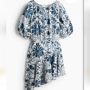 H&M Blue and White Ruffled Cocktail Dress